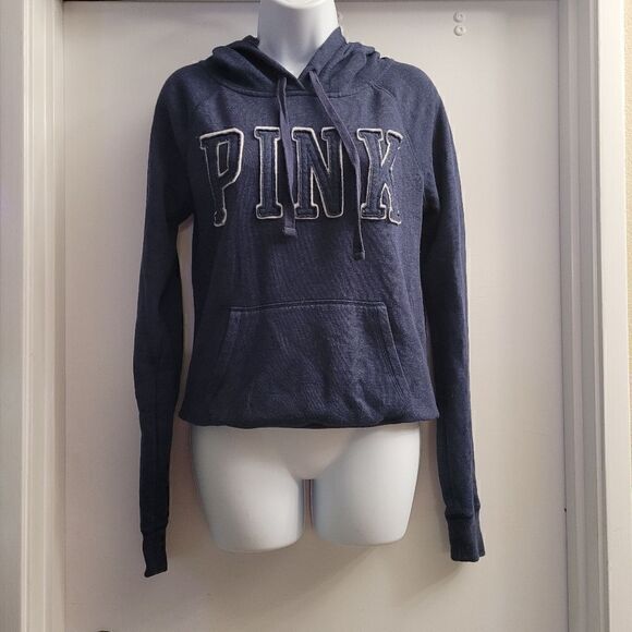 PINK heathered navy soft and cozy hooded sweatshirt - Picture 1 of 7